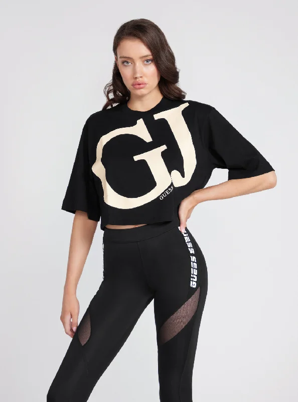 Black GJ Logo Kimono Active Crop T-Shirt