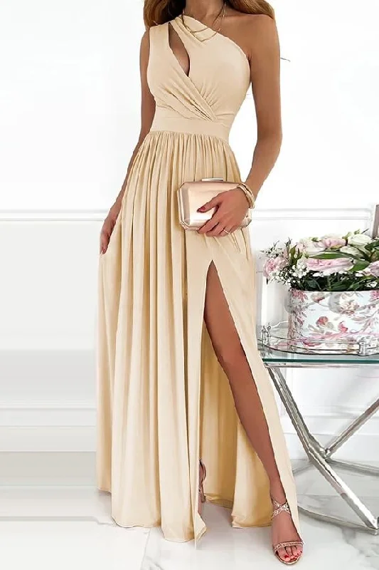 Solid One Shoulder Trendy Party/Elegant Maxi Dress