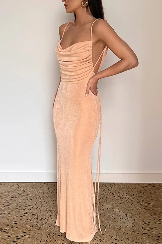 TastyHottie - Ruched Strappy Backless Maxi Dress