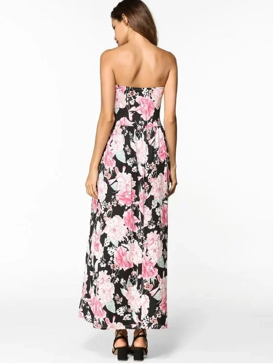 TastyHottie - Pretty High Waist Floral Maxi Bandeau Dress