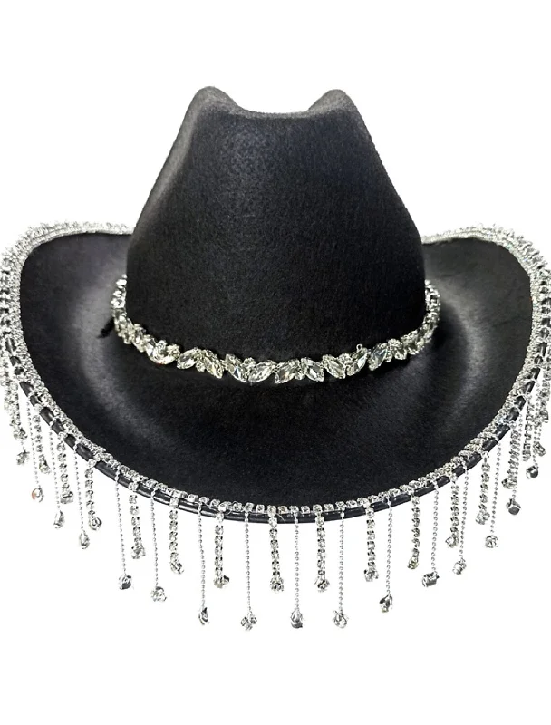 Cowboy Hat Wedding Valentine's Day Cocktail Royal Astcot Fashion Wedding With Rhinestone Tassel Headpiece Headwear