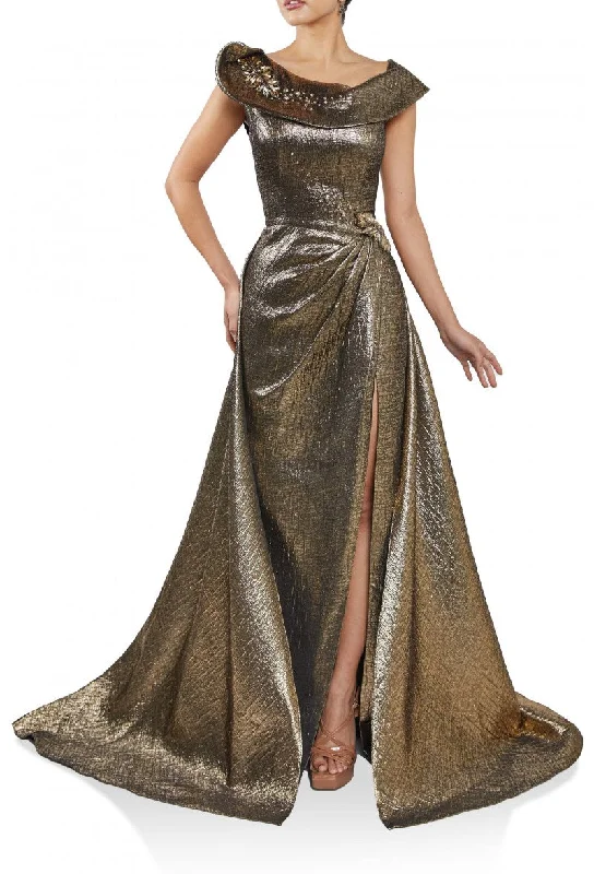 Terani Couture 242M3373 Long Metallic Formal Evening Dress