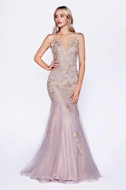 Cinderella Divine S321 Prom Long Formal Lace Applique Mermaid Dress