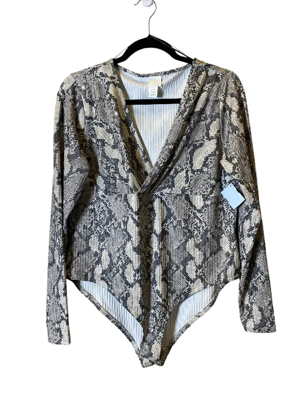 Bodysuit By H&m In Snakeskin Print, Size: Xl