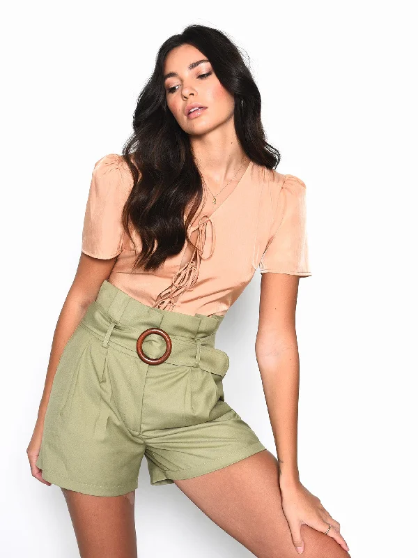 Glamorous Khaki High Waisted Belted Shorts