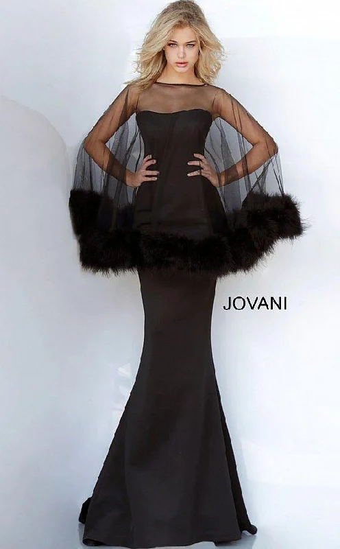 Jovani 1142 Long Formal Cape Evening Gown