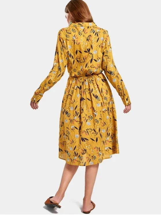 TastyHottie - Stunning Drawstring Waist Long Sleeve Floral Dress