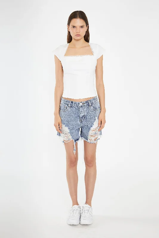 Heavy Vintage-Wash Distressed Denim Shorts