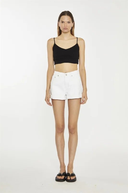 White Turn-Up Denim-Shorts