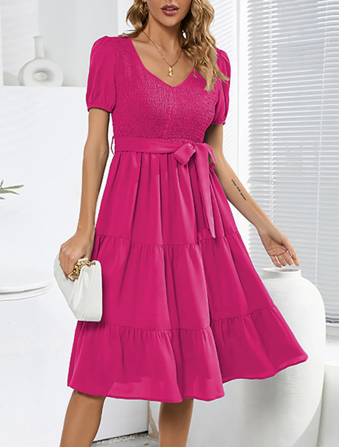 A-Line Cocktail Dresses Party Dress Wedding Guest Cocktail Party Knee Length Short Sleeve Jewel Neck Belt / Sash Spandex with Pleats Ruched