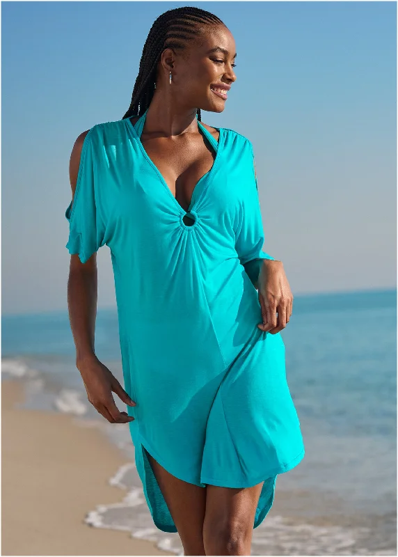 Ring Front Dolman Cover-Up - Aqua Reef