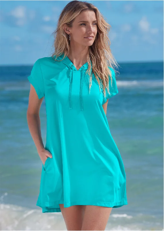 Hoodie Dress Cover-Up - Aqua Reef