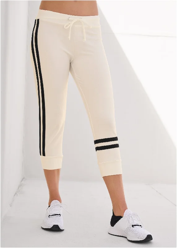 Stripe Detail Lounge Capris - White & Black