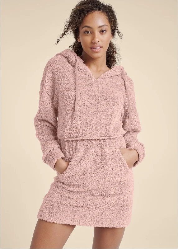 Cozy Sherpa Neck-Zip Dress - Peach Blush