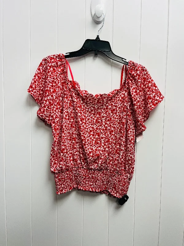 Top Short Sleeve By Monteau In Red & White, Size: Xl