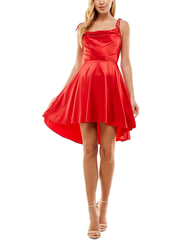 Juniors Womens Satin Mini Fit & Flare Dress