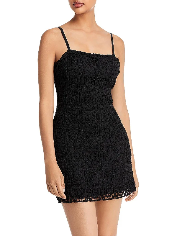 Womens Crochet Cocktail Mini Dress