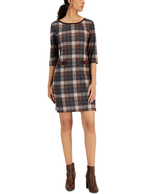 Womens Plaid Mini Sheath Dress