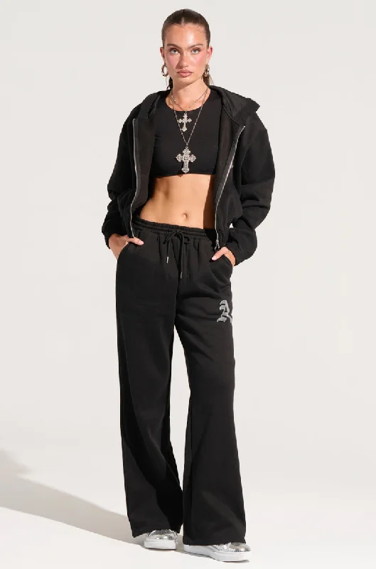 DEXTRA WIDE LEG SWEATPANT WITH RHINESTONE DETAIL