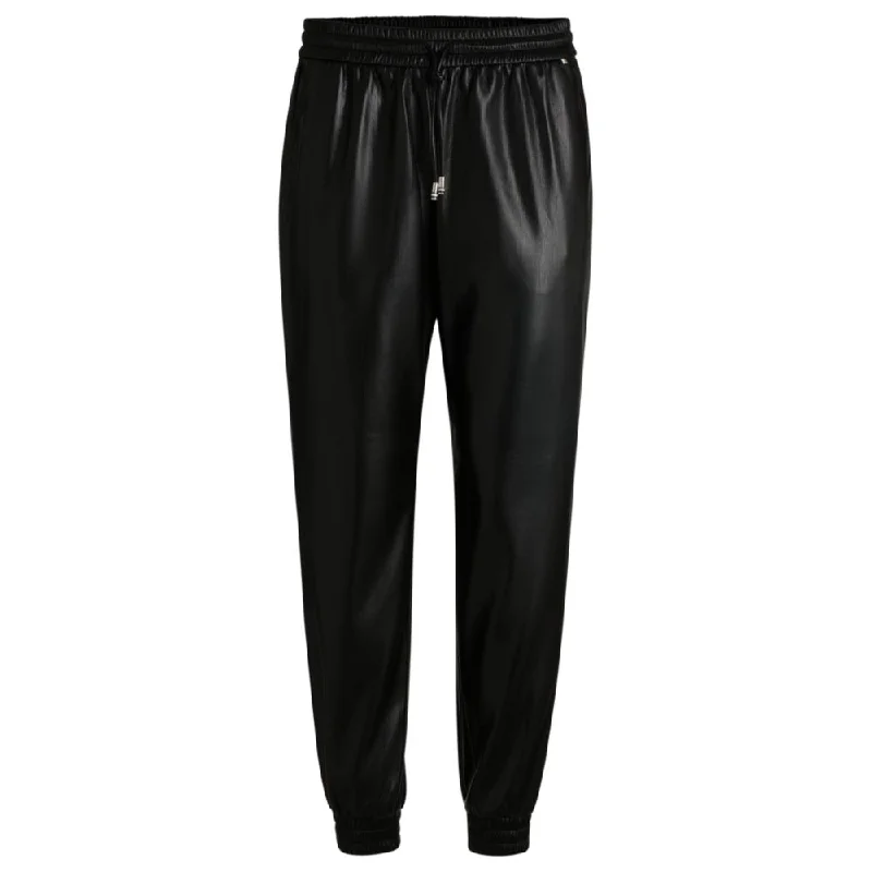 Faux-leather trousers with drawcord waist