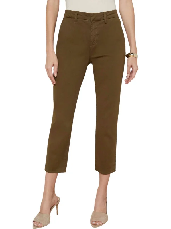 Harlow High Rise Crop Slim Trouser Pants In British Khaki