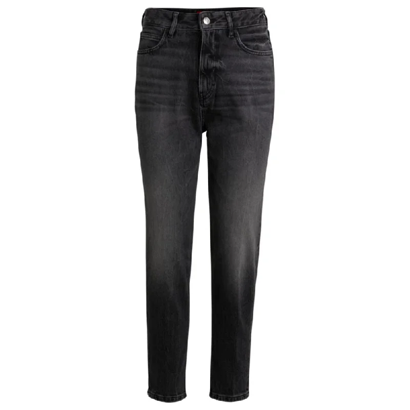 Mom-fit jeans in dark-gray comfort-stretch denim