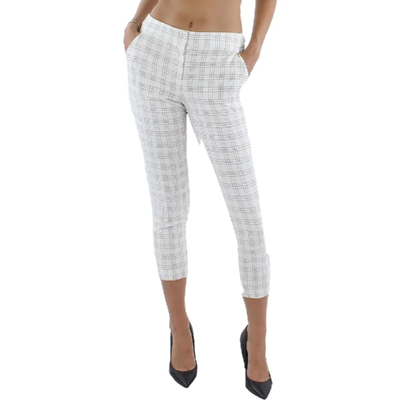 Womens Plaid Flat Front Ankle Pants