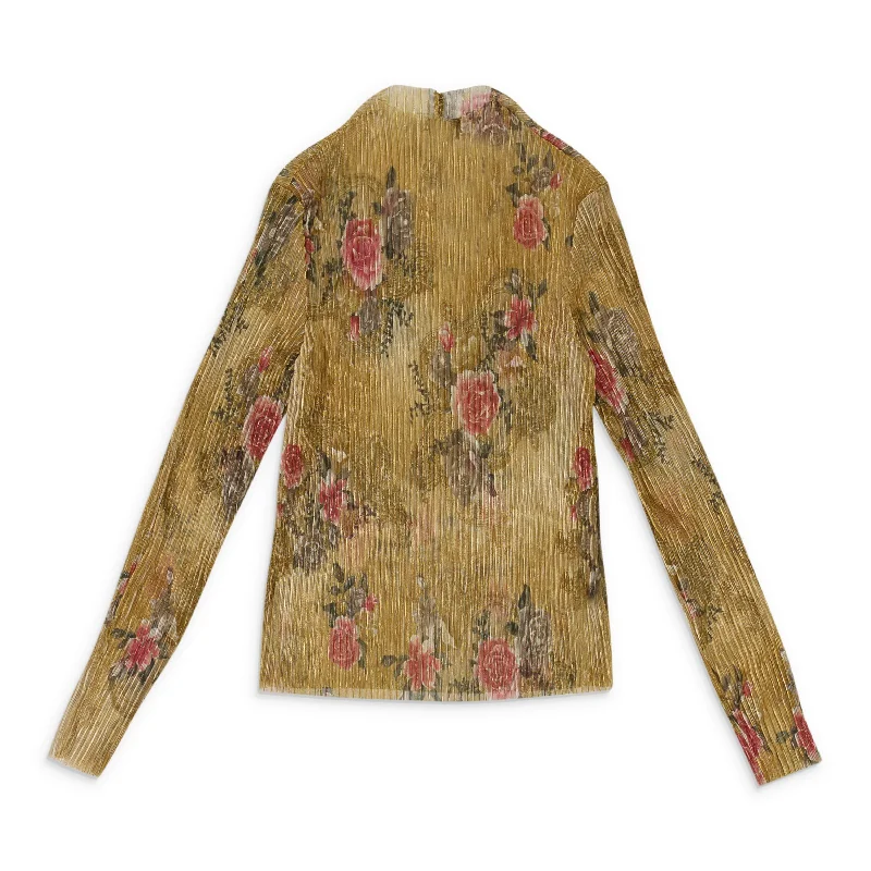 CALLIPYGIAN FLORAL PLEATED TURTLENECK GOLD SWEATER