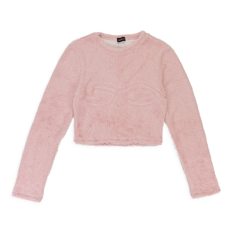 CALLIPYGIAN TEXTURED BUSTIER PINK LONG SLEEVE T-SHIRT