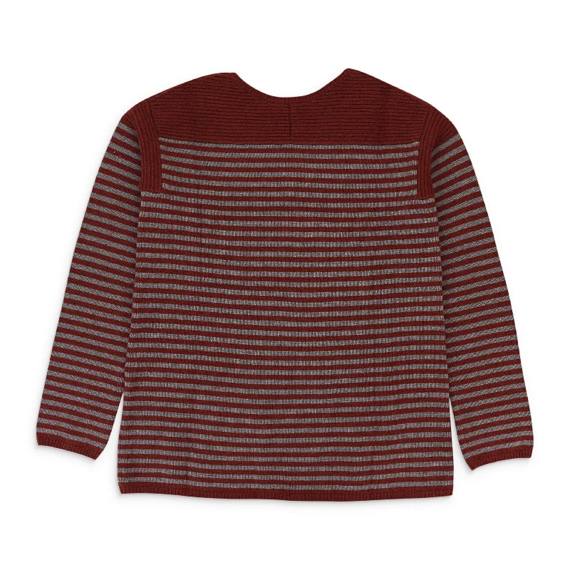 CASHMERE STRIPED BURGUNDY GRAY SWEATER