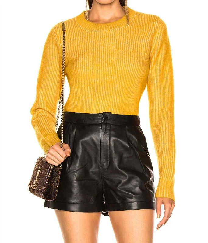 Crew Neck Solid Wool Blend Pullover Sweater In Yellow