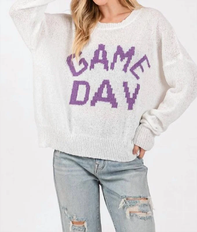 Game Day Sweater In Purple/white