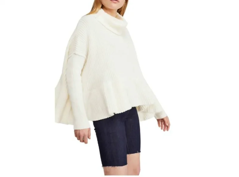 Layer Cake Trapeze Turtleneck Oversize Rib Sweater In Coconut White