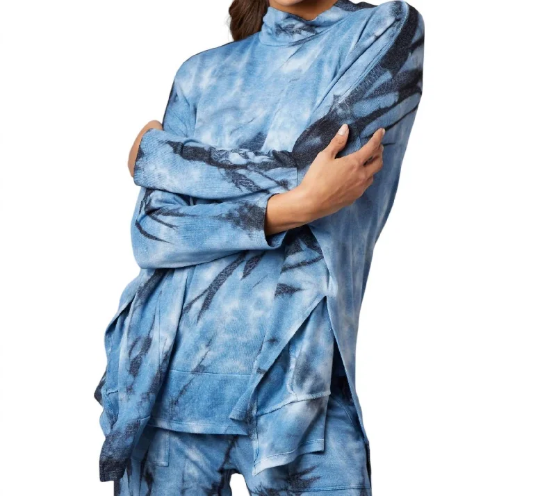 Marble Wash Poncho In Denim