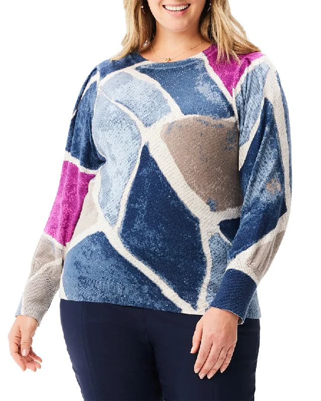 NIC+ZOE Plus Printed Tiles Femme Sleeve Sweater