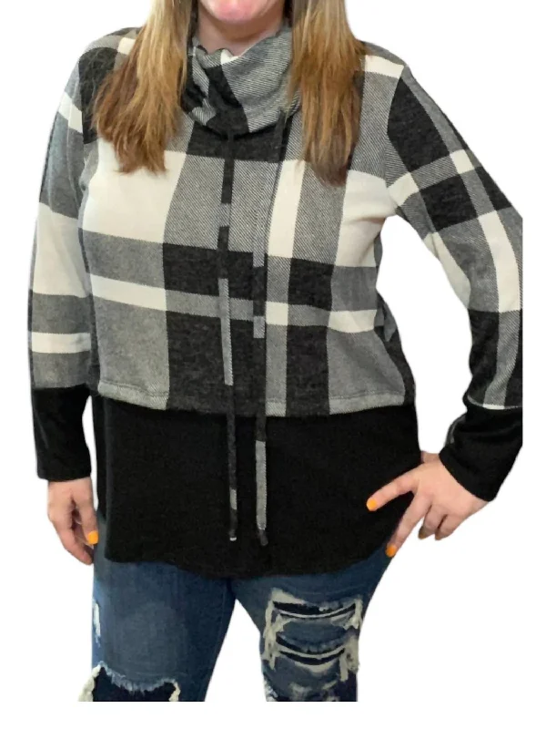 Plaid Cowlneck Sweater In Black