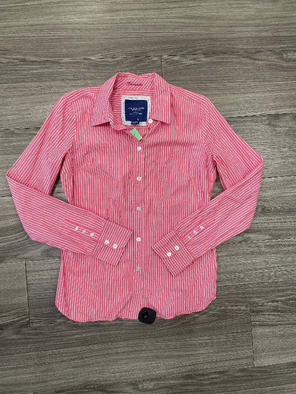 Top Long Sleeve By American Eagle In Pink & White, Size: S