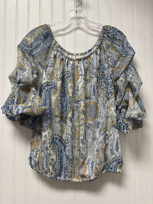 Top Long Sleeve By Vince Camuto In Blue & Yellow, Size: S