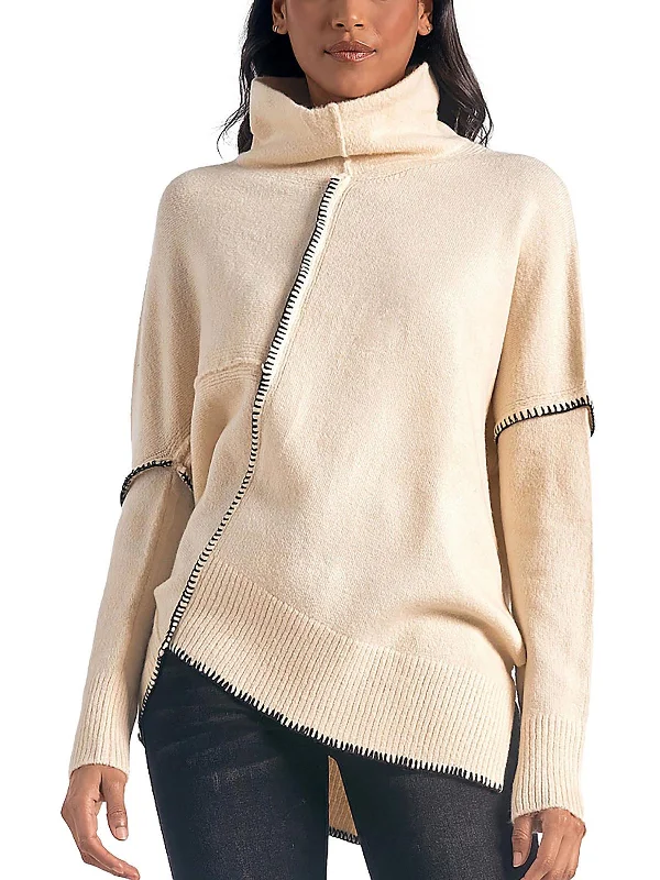 Womens Asymmetric Whipstitch Pullover Sweater