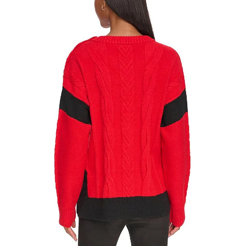 Womens Cable Knit Colorblock Pullover Sweater