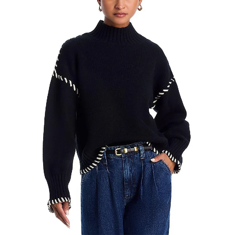 Womens Knit Contrast Trim Mock Turtleneck Sweater