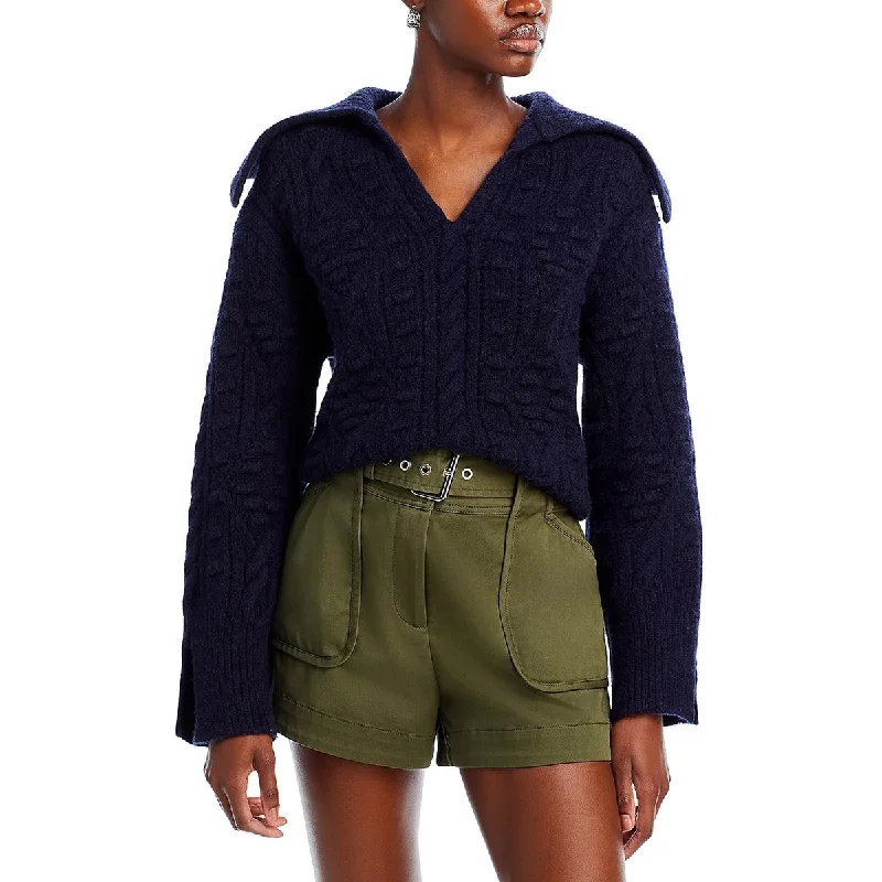 Womens Wool Blend Collar Pullover Sweater