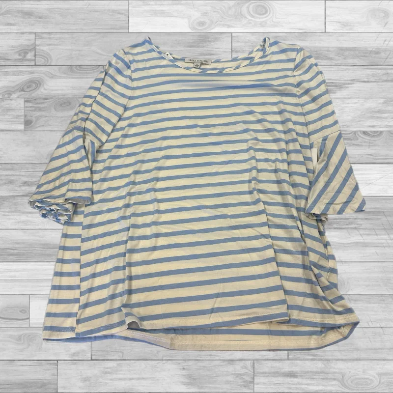 Top 3/4 Sleeve By Green Envelope In Blue & White, Size: L