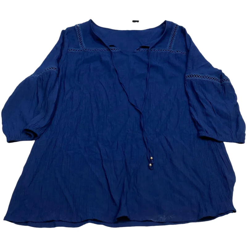 Top 3/4 Sleeve By New Directions In Navy, Size: 2x