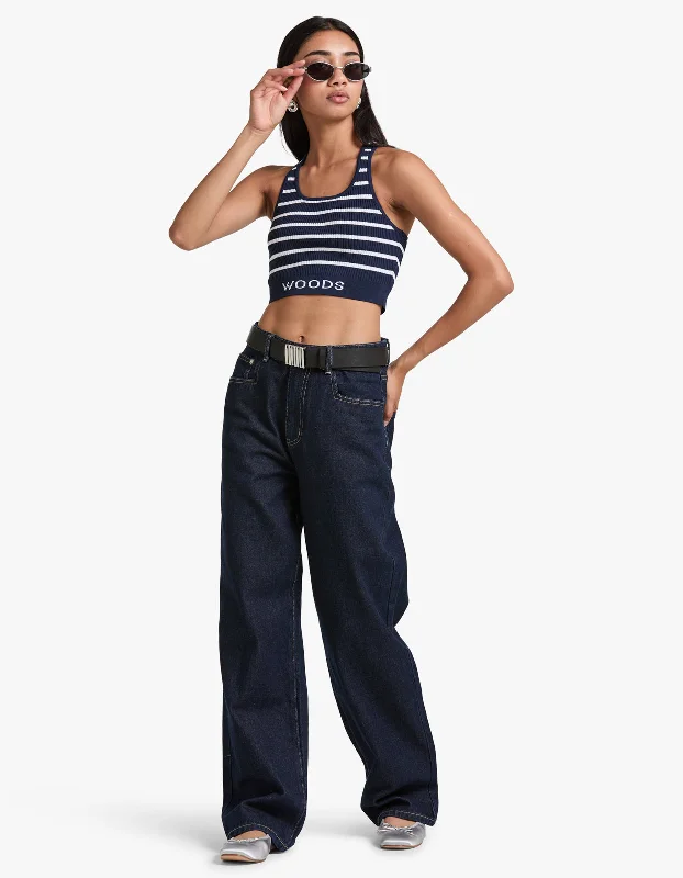 Lyra Crop - Navy/Ivory