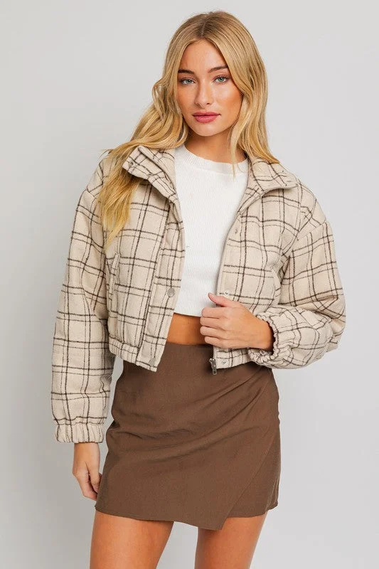 Boston Plaid Cropped Puffer Jacket - Final Sale