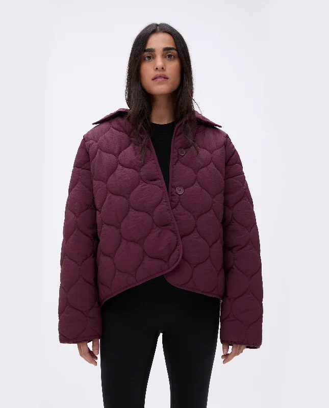 Collared Quilted Boxy Jacket - Dark Cherry