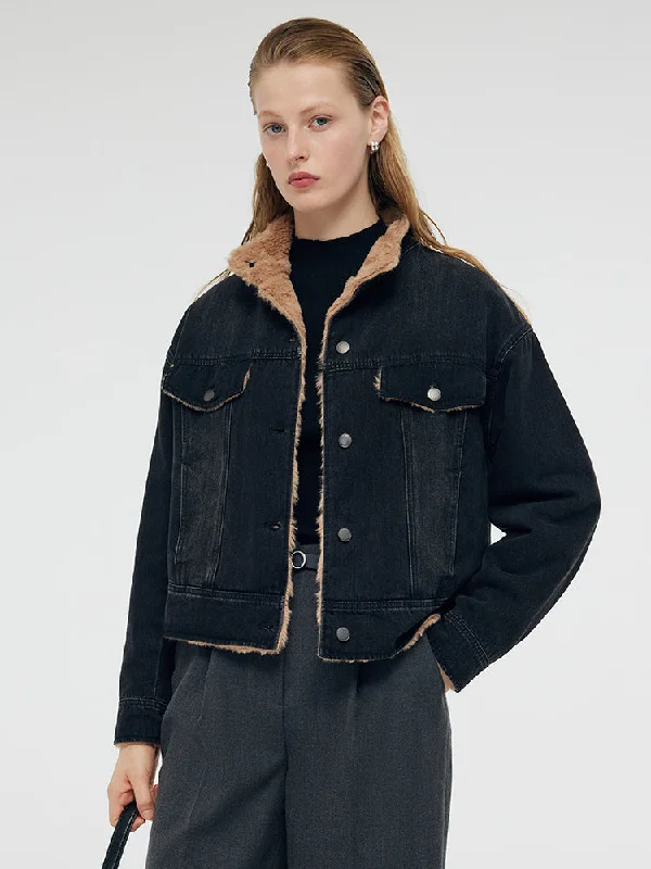 Denim Stand Collar Women Jacket