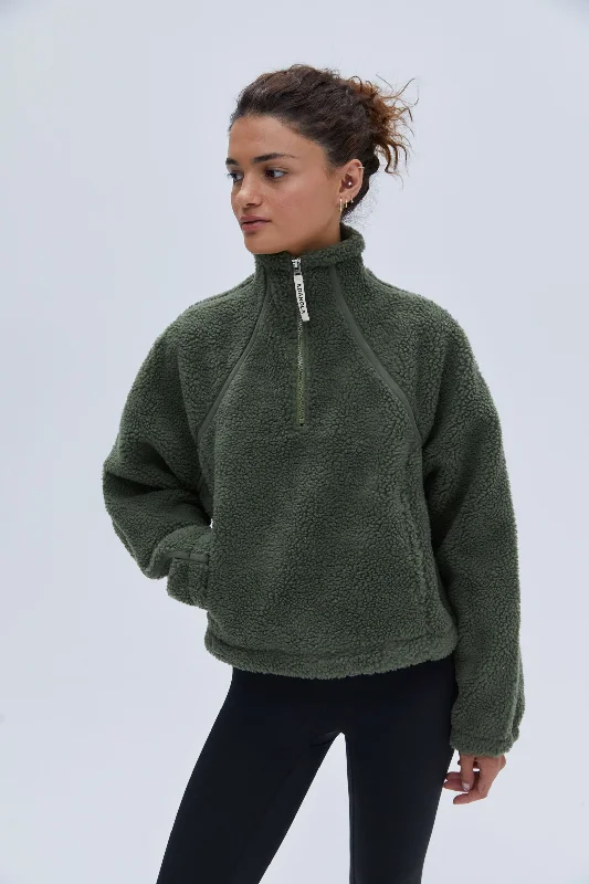 Quarter Zip Fleece - Khaki Green