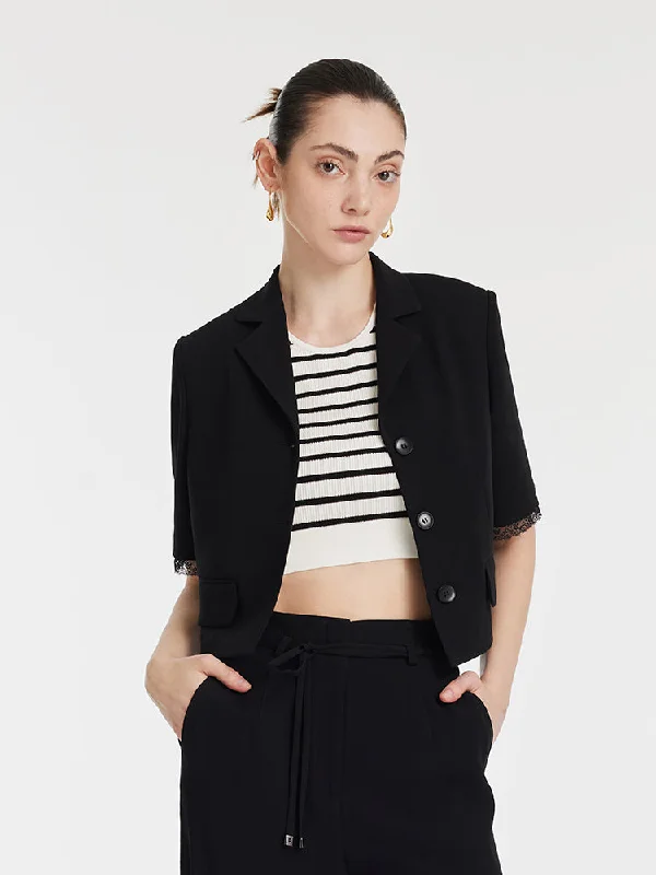 Triacetate Single-Breasted Women Crop Jacket